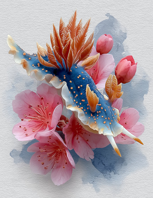 Nudibranch — Watercolor Art, Sapphire Mist Digital Wall Art, 3 Sizes Included, Living Room Decor