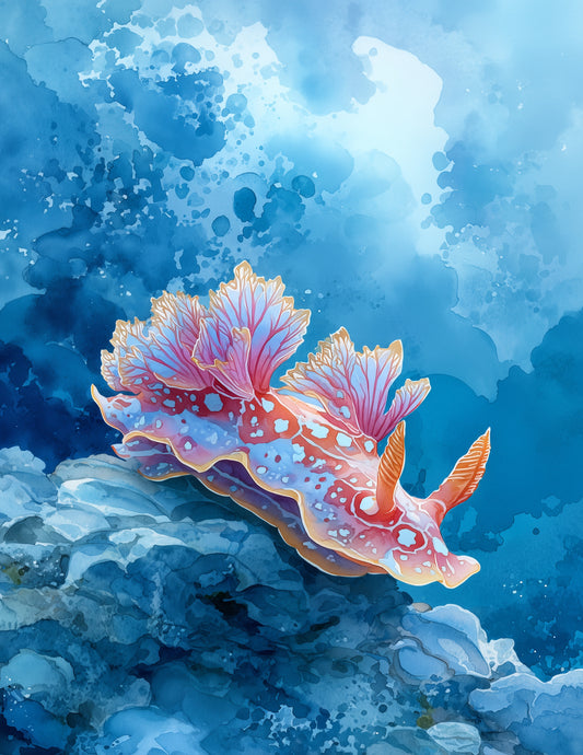 Nudibranch — Watercolor Art, Sunset Gradients Digital Wall Art, 3 Sizes Included, Living Room Decor