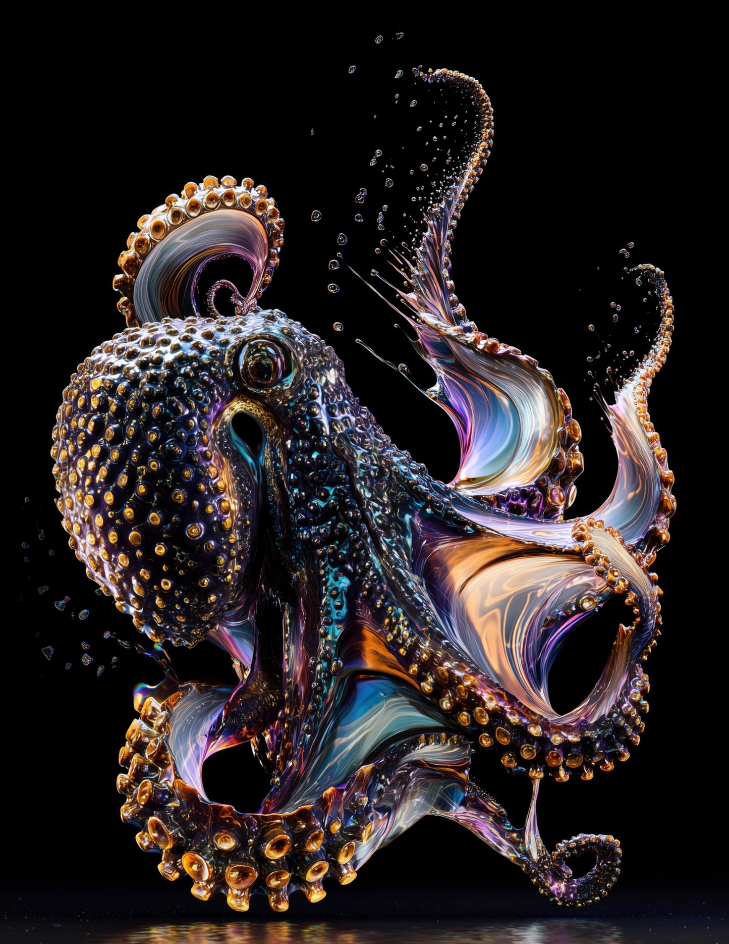 Octopus — Ferrofluid Art, Aurora Hues Digital Wall Art, 3 Sizes Included, Living Room Decor