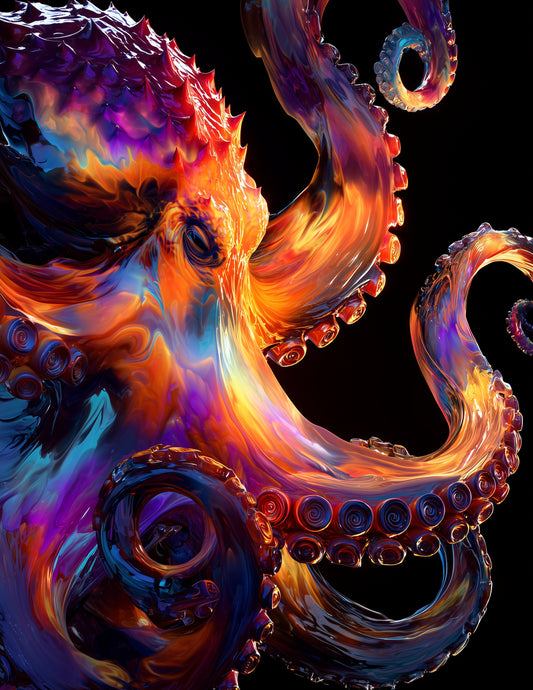 Octopus — Ferrofluid Art, Cosmic Bloom Digital Wall Art, 3 Sizes Included, Living Room Decor