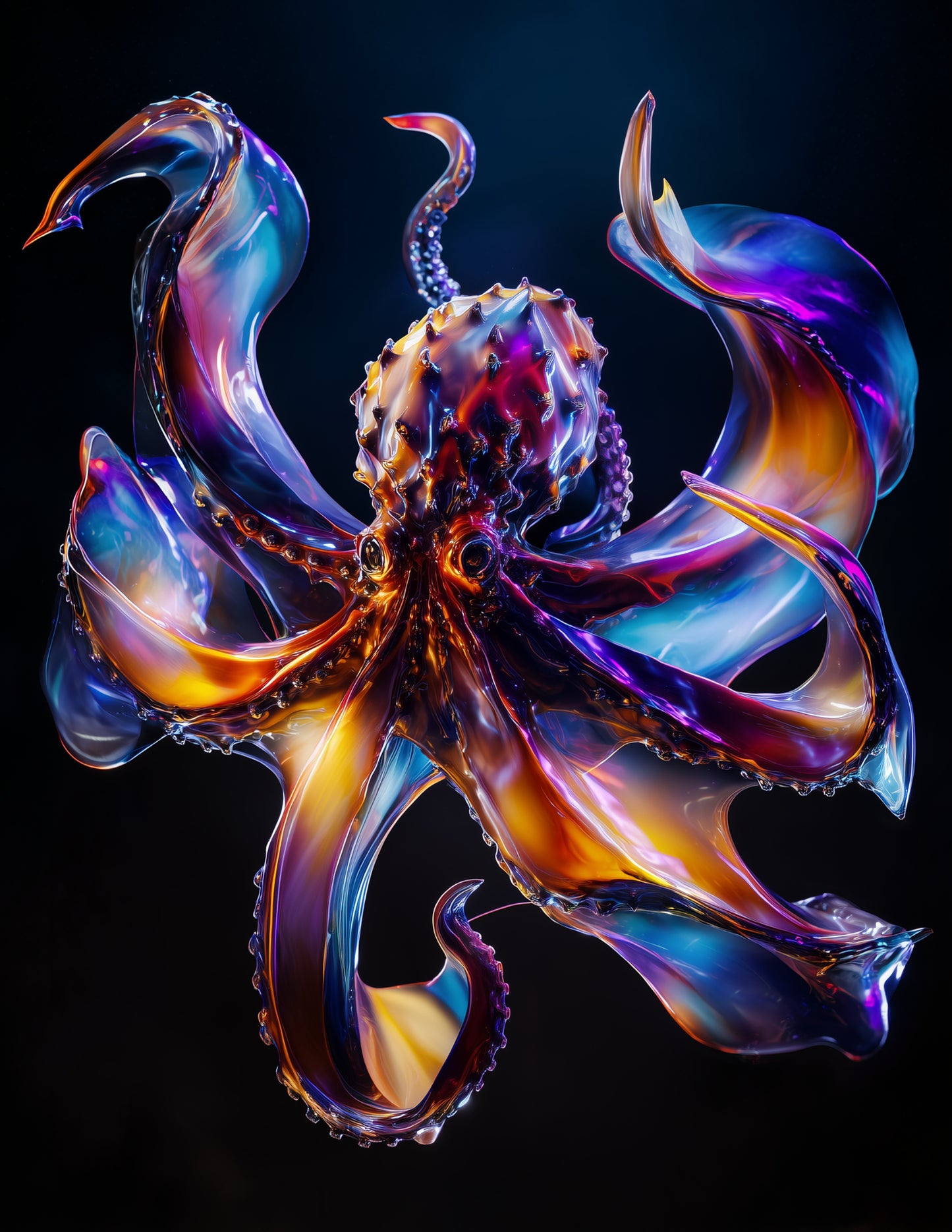 Octopus — Ferrofluid Art, Midnight Tones Digital Wall Art, 3 Sizes Included, Living Room Decor