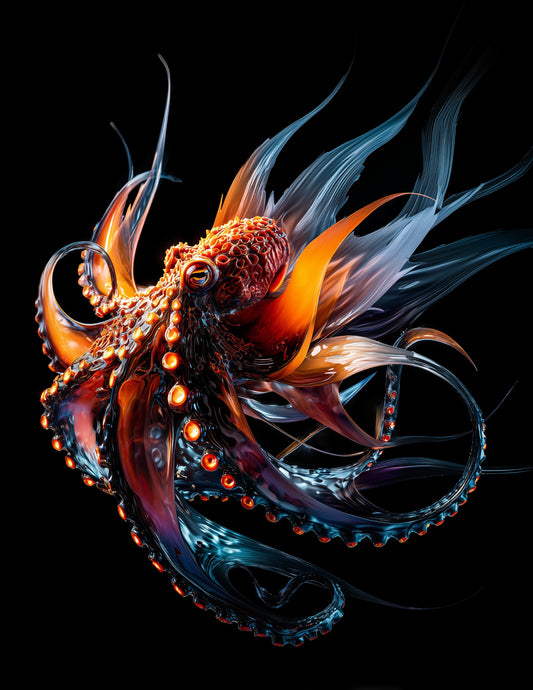 Octopus — Ferrofluid Art, Nebula Glow Digital Wall Art, 3 Sizes Included, Living Room Decor