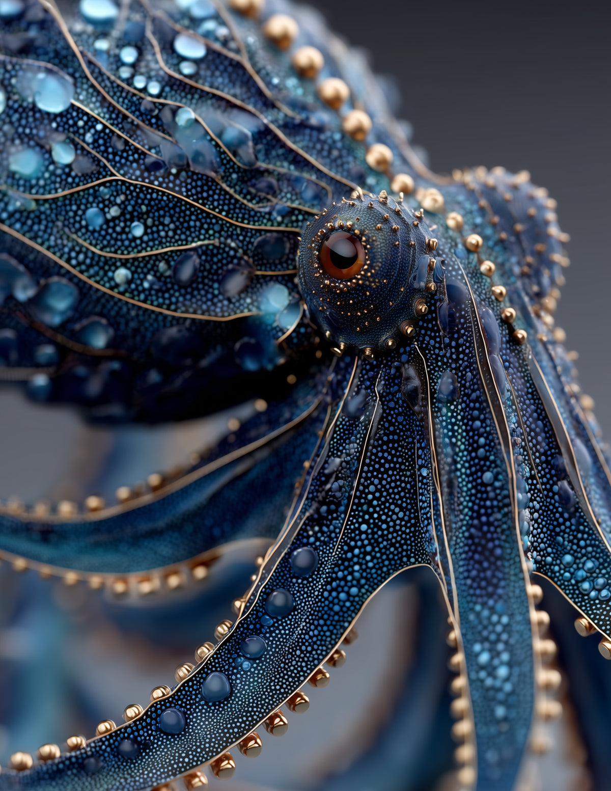 Octopus — Ferrofluid Art, Sapphire Bloom Digital Wall Art, 3 Sizes Included, Living Room Decor