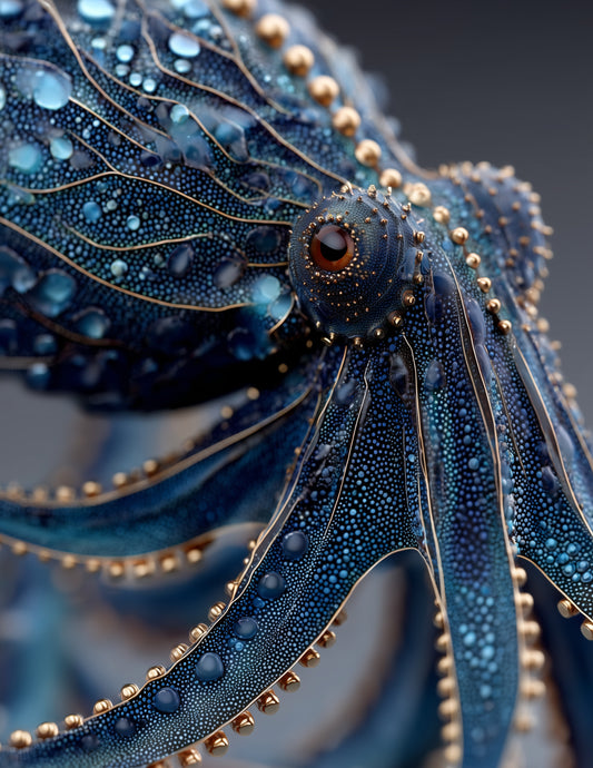 Octopus — Ferrofluid Art, Sapphire Bloom Digital Wall Art, 3 Sizes Included, Living Room Decor