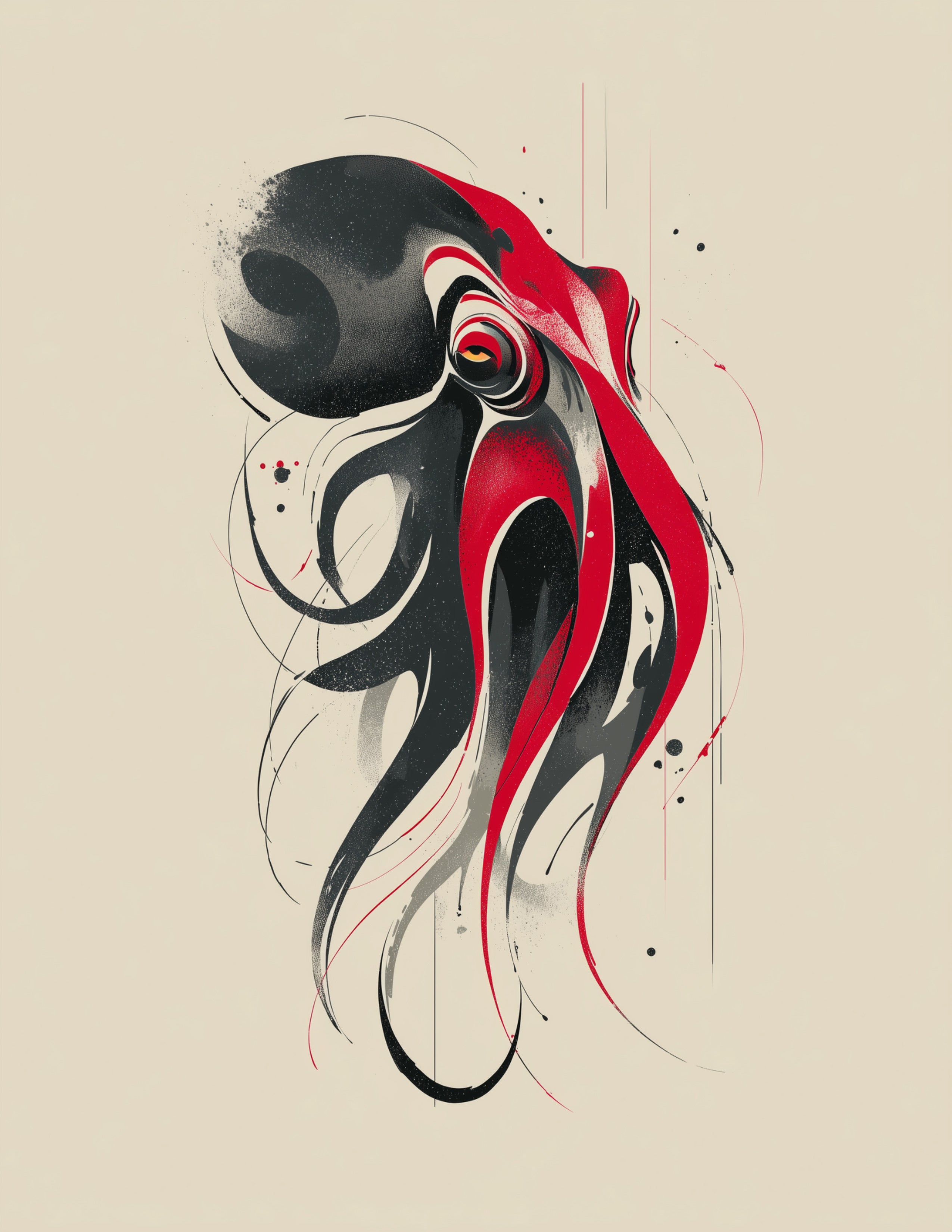 Octopus — Inkflow Art, Calm Gradients Digital Wall Art, 3 Sizes Included, Living Room Decor