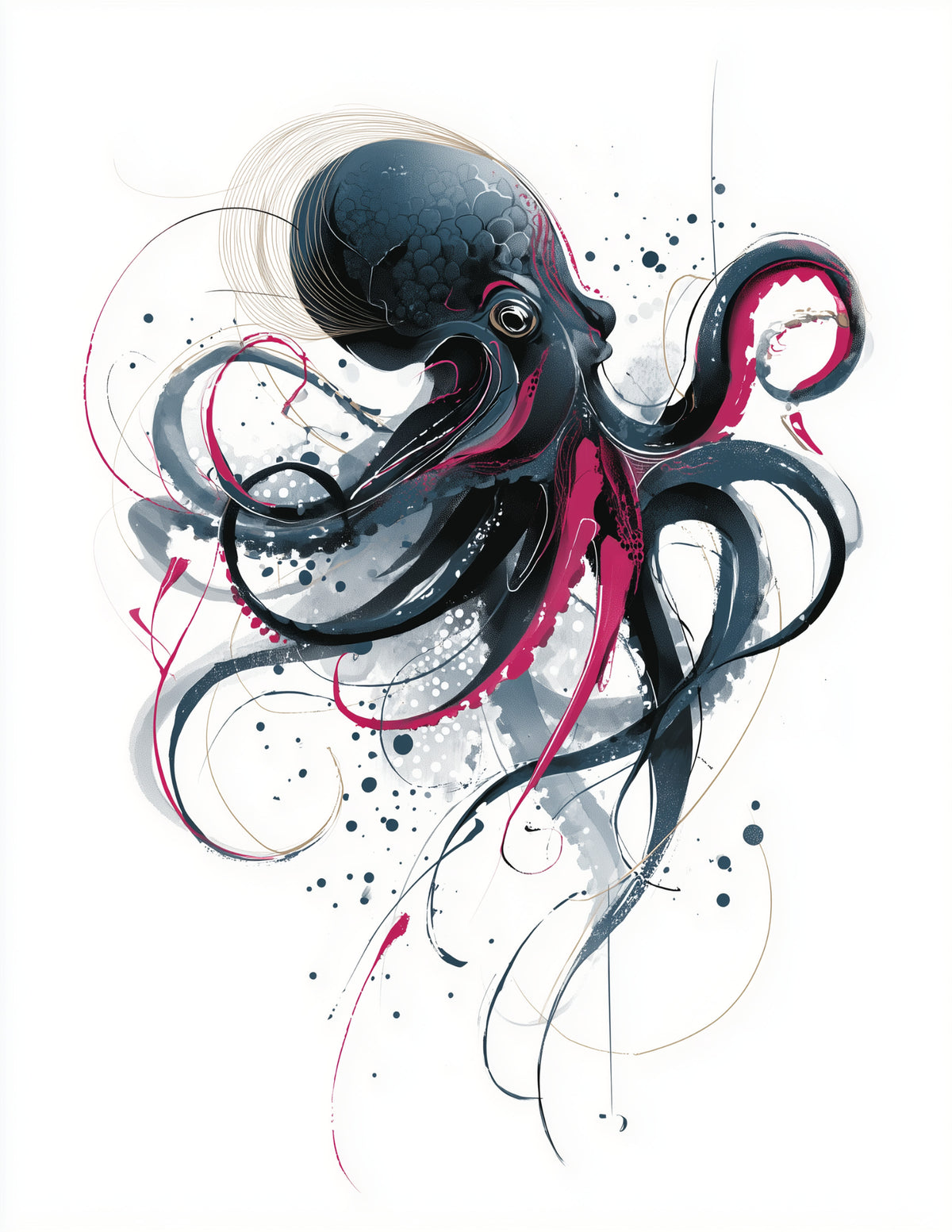 Octopus — Inkflow Art, Nature Theme Digital Wall Art, 3 Sizes Included, Living Room Decor