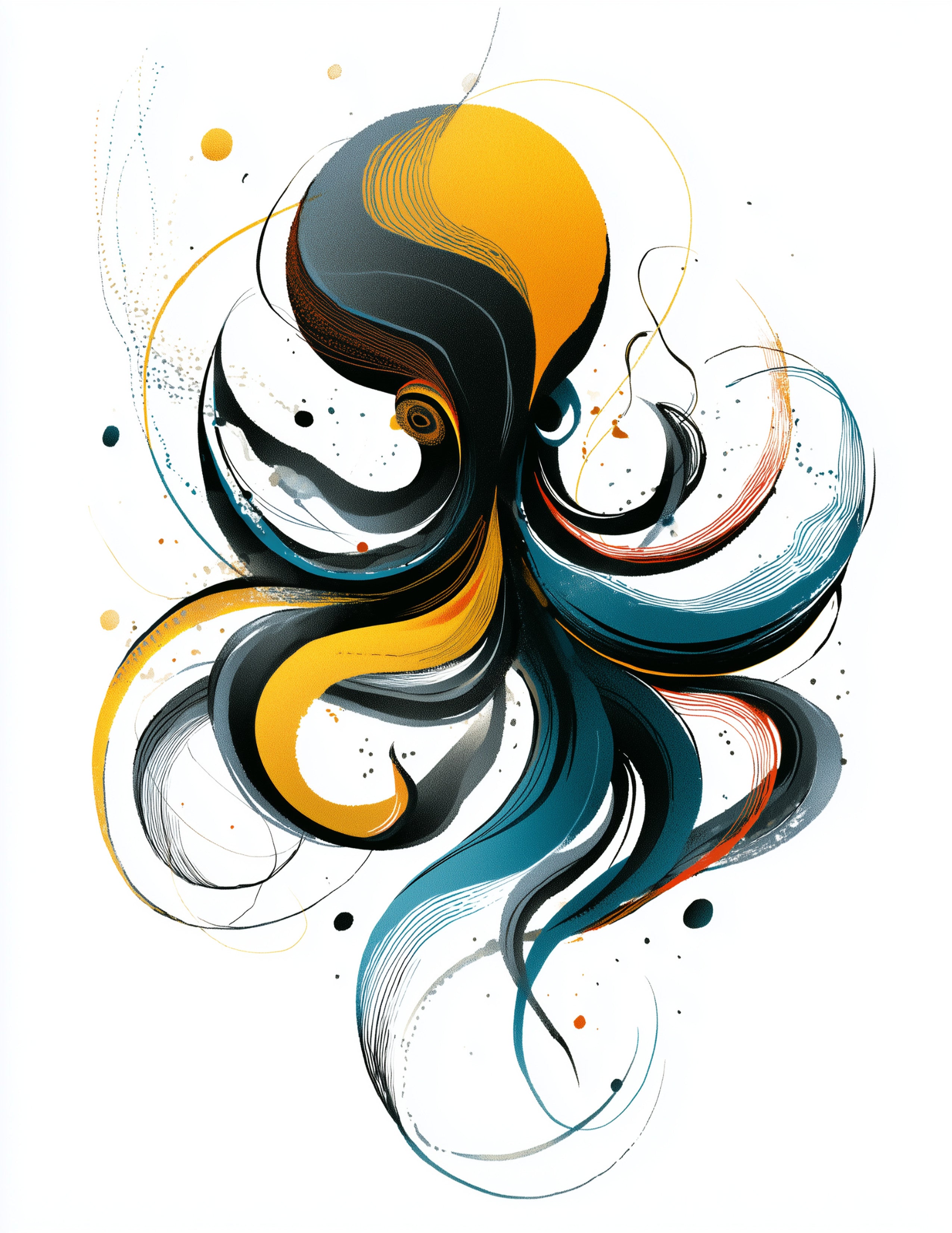 Octopus — Inkflow Art, Sunset Tones Digital Wall Art, 3 Sizes Included, Living Room Decor