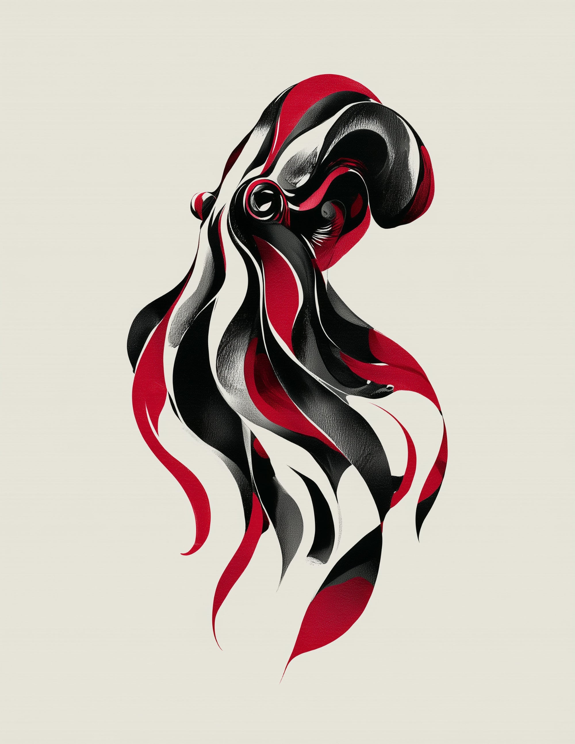 Octopus — Inkflow Art, Crimson Palette Digital Wall Art, 3 Sizes Included, Living Room Decor