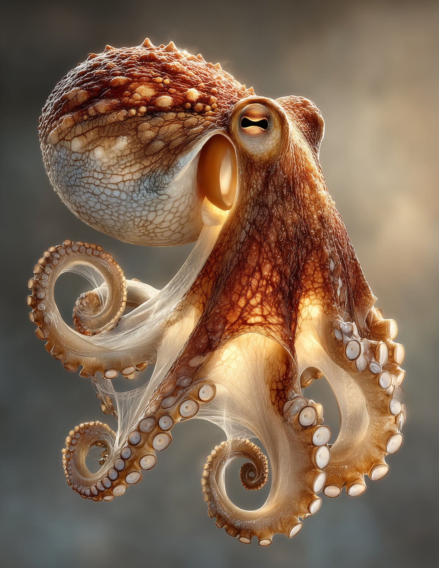 Octopus — Realistic Art, Amber Light Digital Wall Art, 3 Sizes Included, Living Room Decor