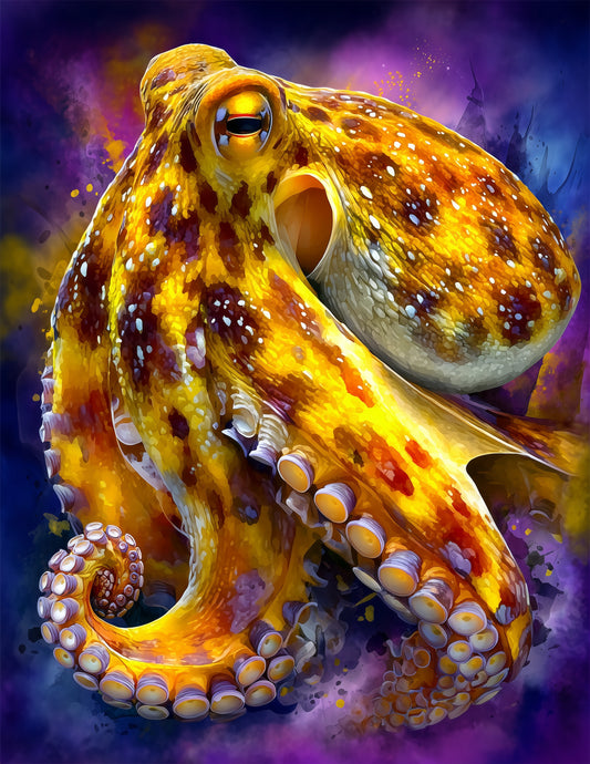 Octopus — Watercolor Art, Sunset Glow Digital Wall Art, 3 Sizes Included, Living Room Decor