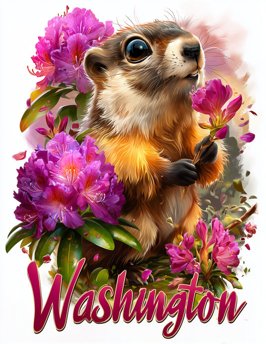 Olympic Marmot Washington — Cute Cartoon Art, Vibrant Palette Digital Wall Art, 3 Sizes Included, Nursery Decor