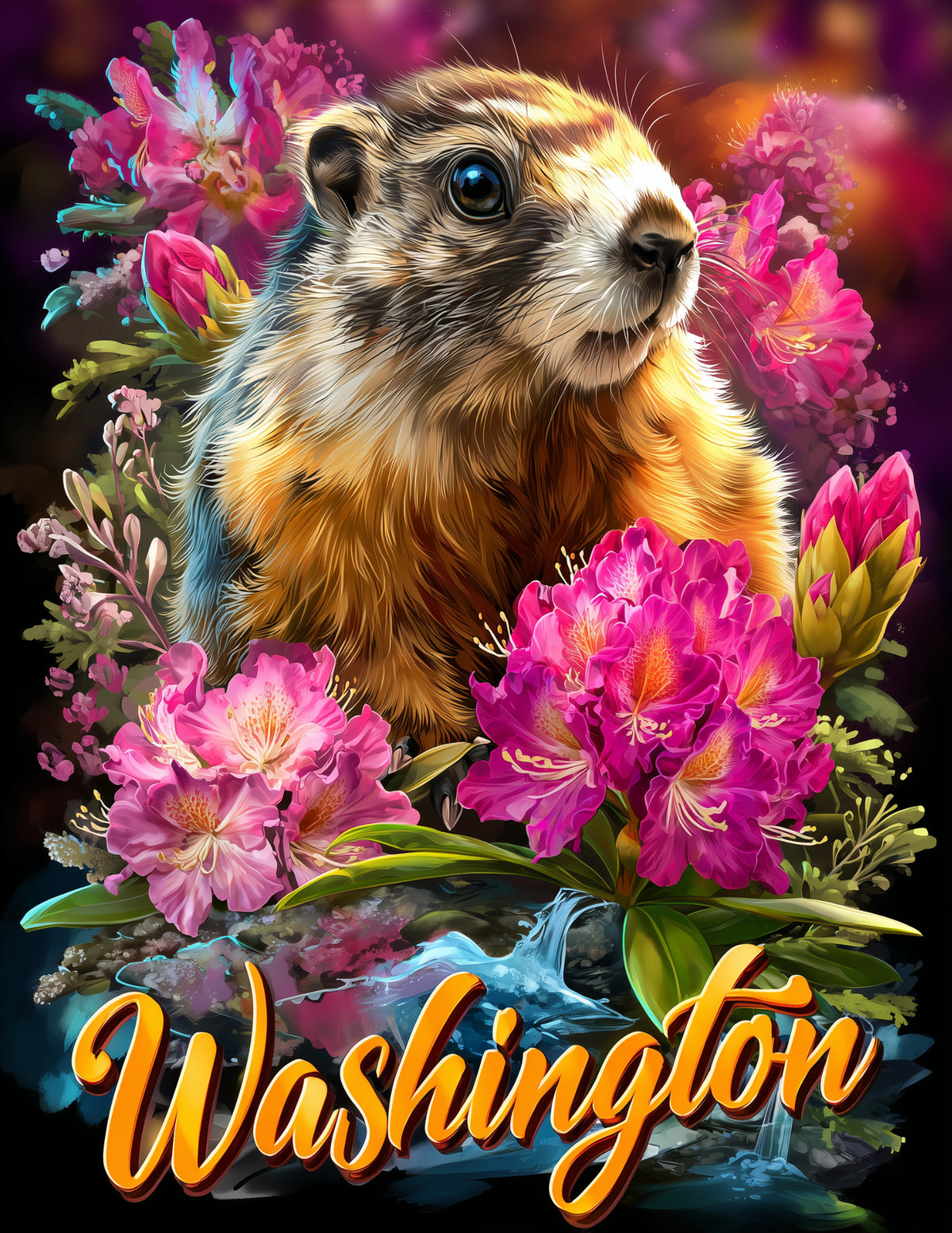 Olympic Marmot Washington — Cute Cartoon Art, Warm Pastels Digital Wall Art, 3 Sizes Included, Nursery Decor