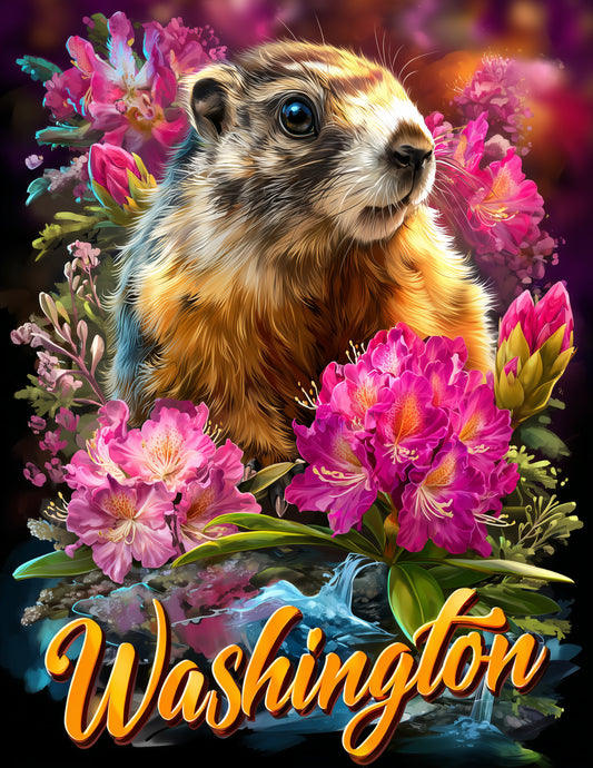 Olympic Marmot Washington — Cute Cartoon Art, Warm Pastels Digital Wall Art, 3 Sizes Included, Nursery Decor