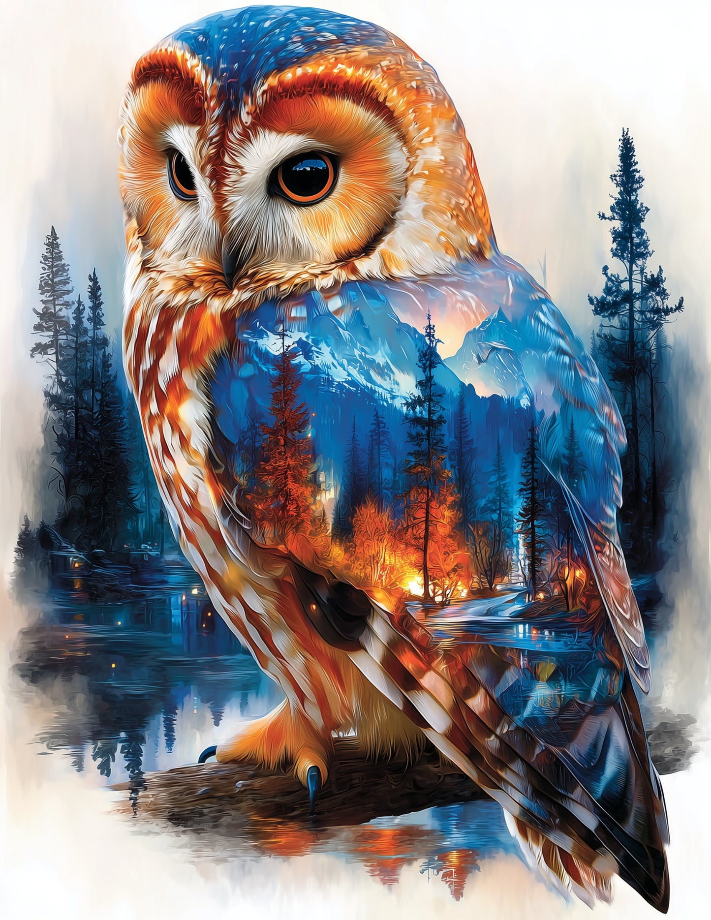 Owl — Double Exposure Art, Autumn Bloom Digital Wall Art, 3 Sizes Included, Living Room Decor