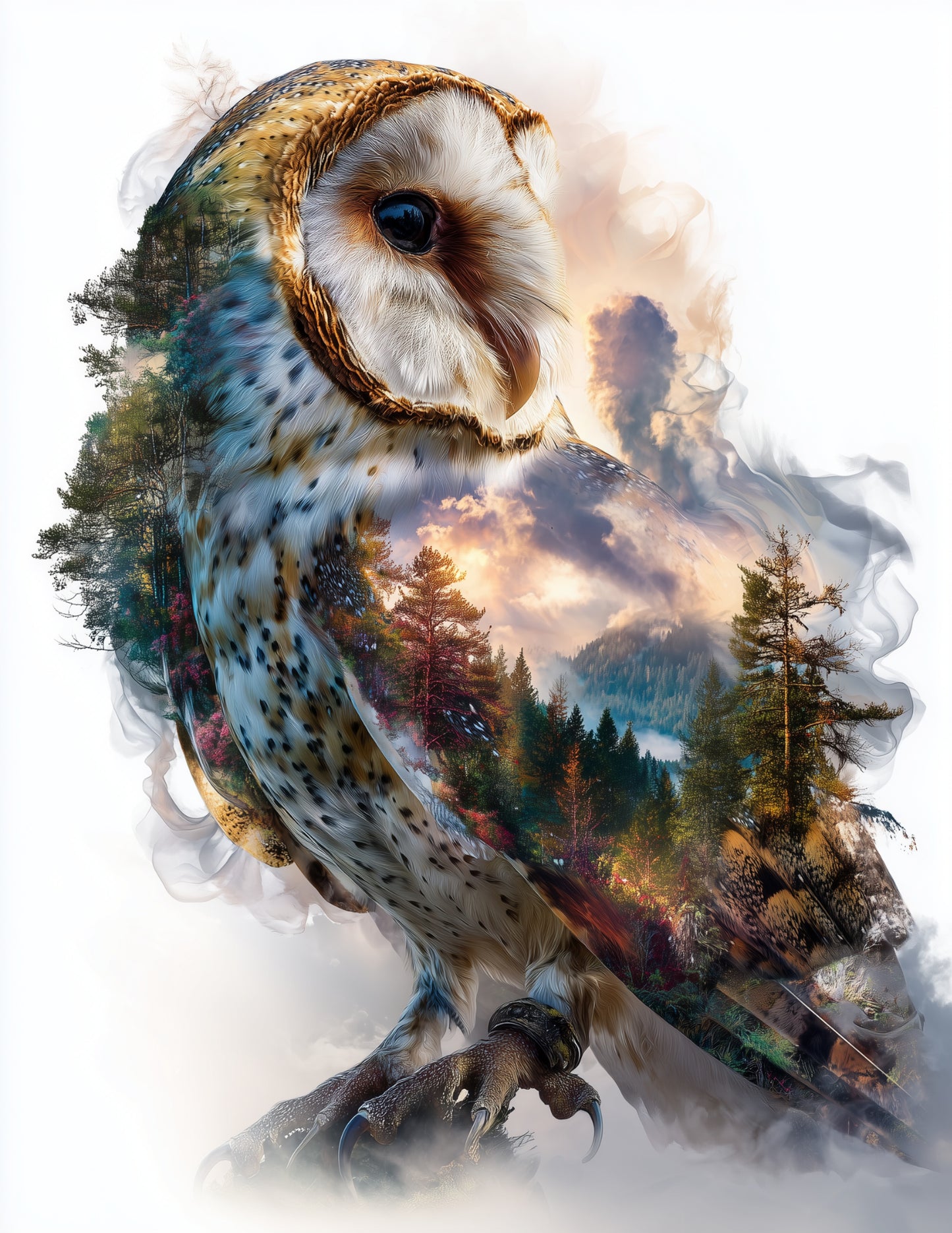 Owl — Double Exposure Art, Dawn Embers Digital Wall Art, 3 Sizes Included, Living Room Decor