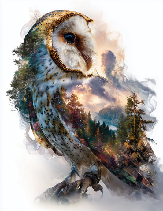 Owl — Double Exposure Art, Dawn Embers Digital Wall Art, 3 Sizes Included, Living Room Decor