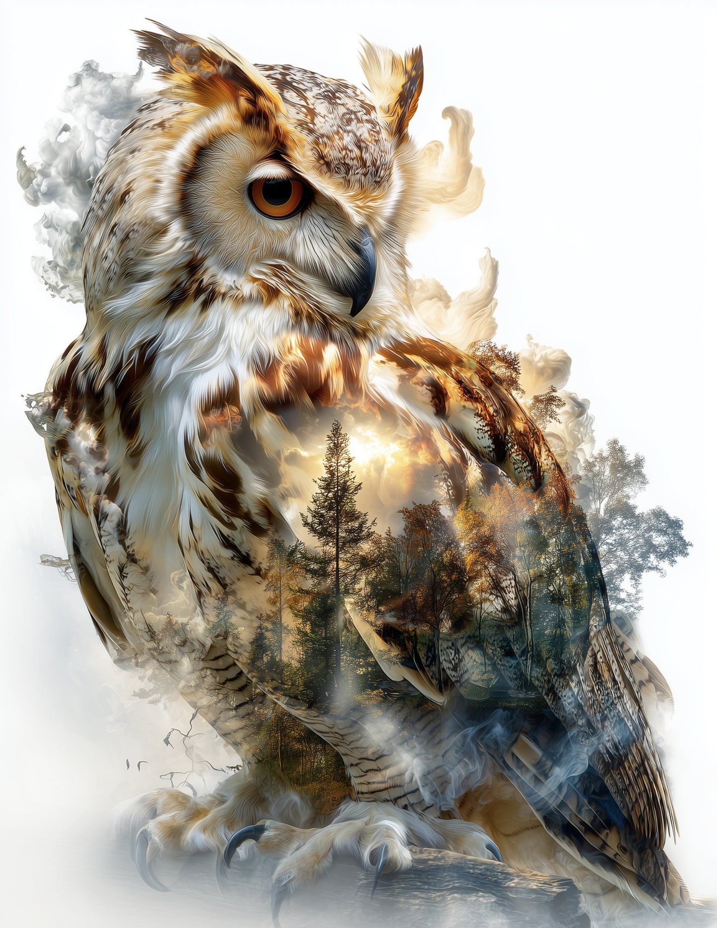 Owl — Double Exposure Art, Forest Light Digital Wall Art, 3 Sizes Included, Living Room Decor