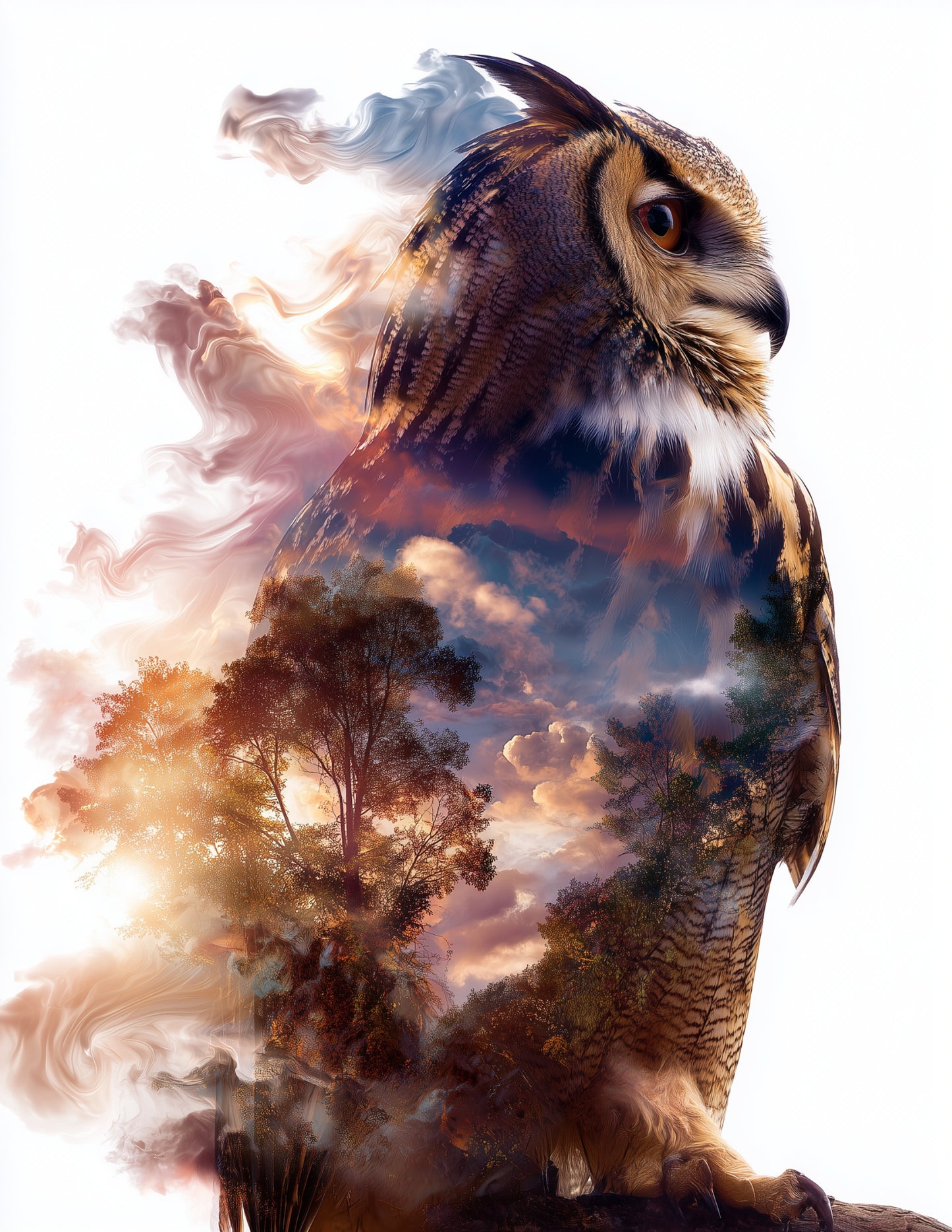 Owl — Double Exposure Art, Sunset Drift Digital Wall Art, 3 Sizes Included, Living Room Decor