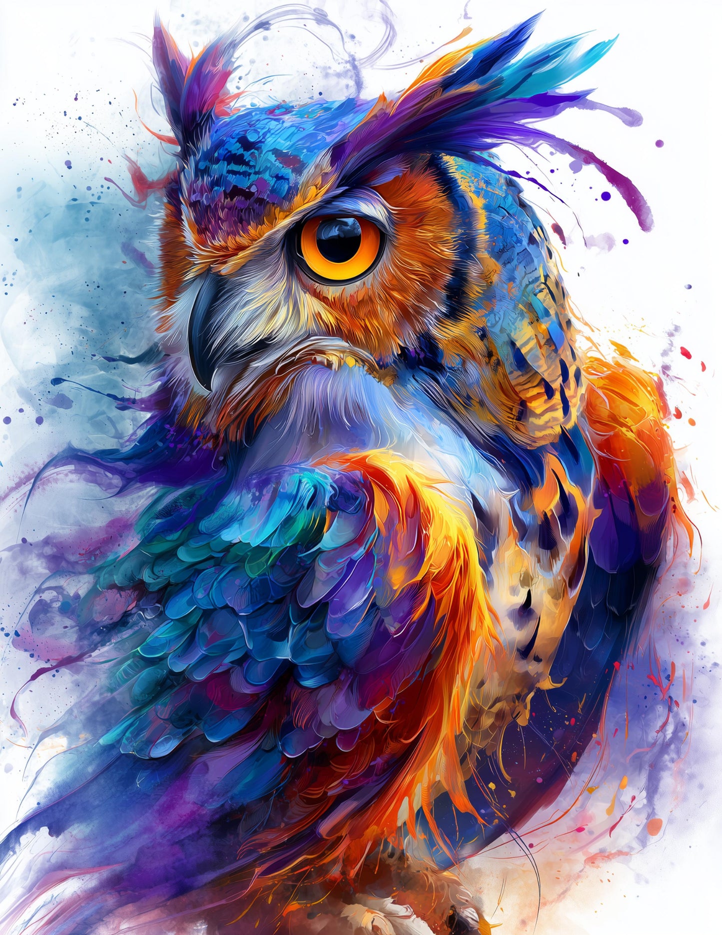 Owl — Watercolor Art, Aurora Glow Digital Wall Art, 3 Sizes Included, Living Room Decor