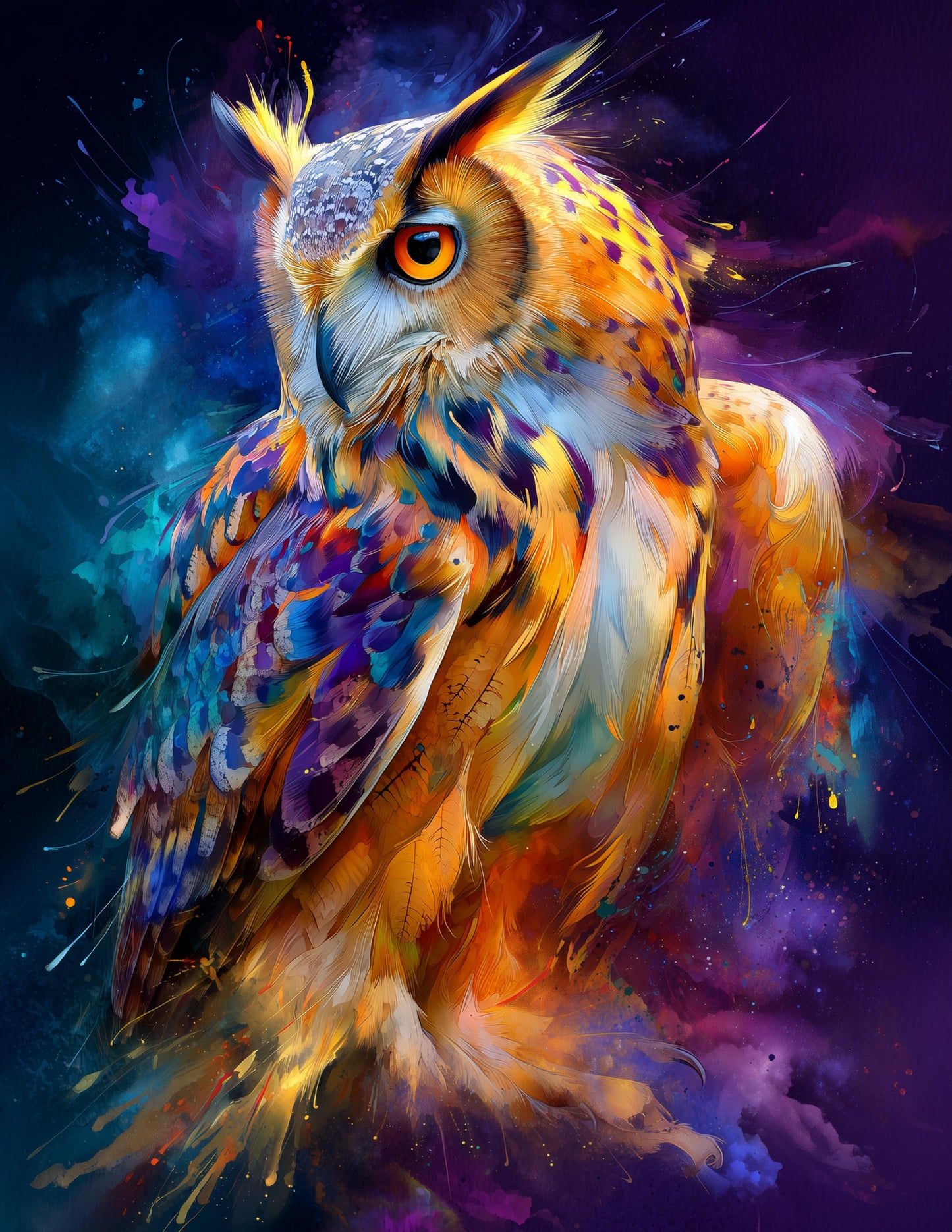 Owl — Watercolor Art, Coral Glow Digital Wall Art, 3 Sizes Included, Living Room Decor