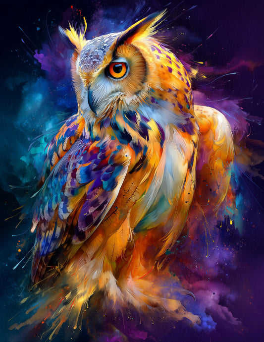 Owl — Watercolor Art, Coral Glow Digital Wall Art, 3 Sizes Included, Living Room Decor
