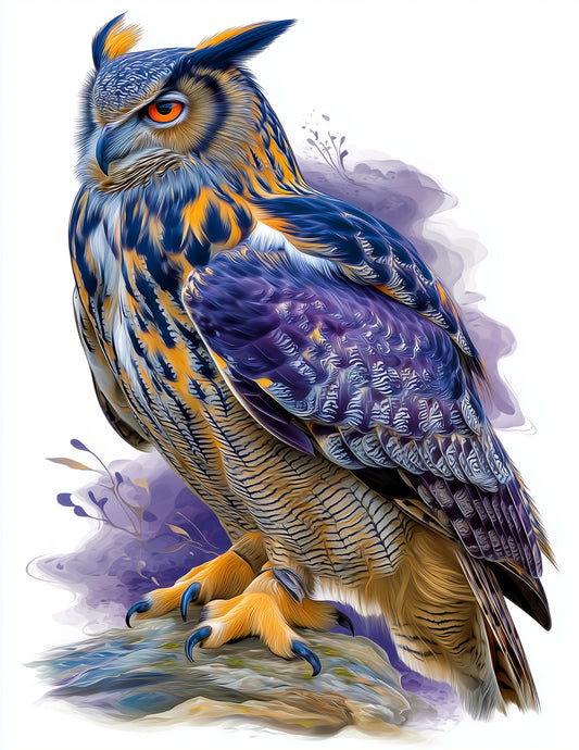 Owl — Watercolor Art, Indigo Mist Digital Wall Art, 3 Sizes Included, Living Room Decor