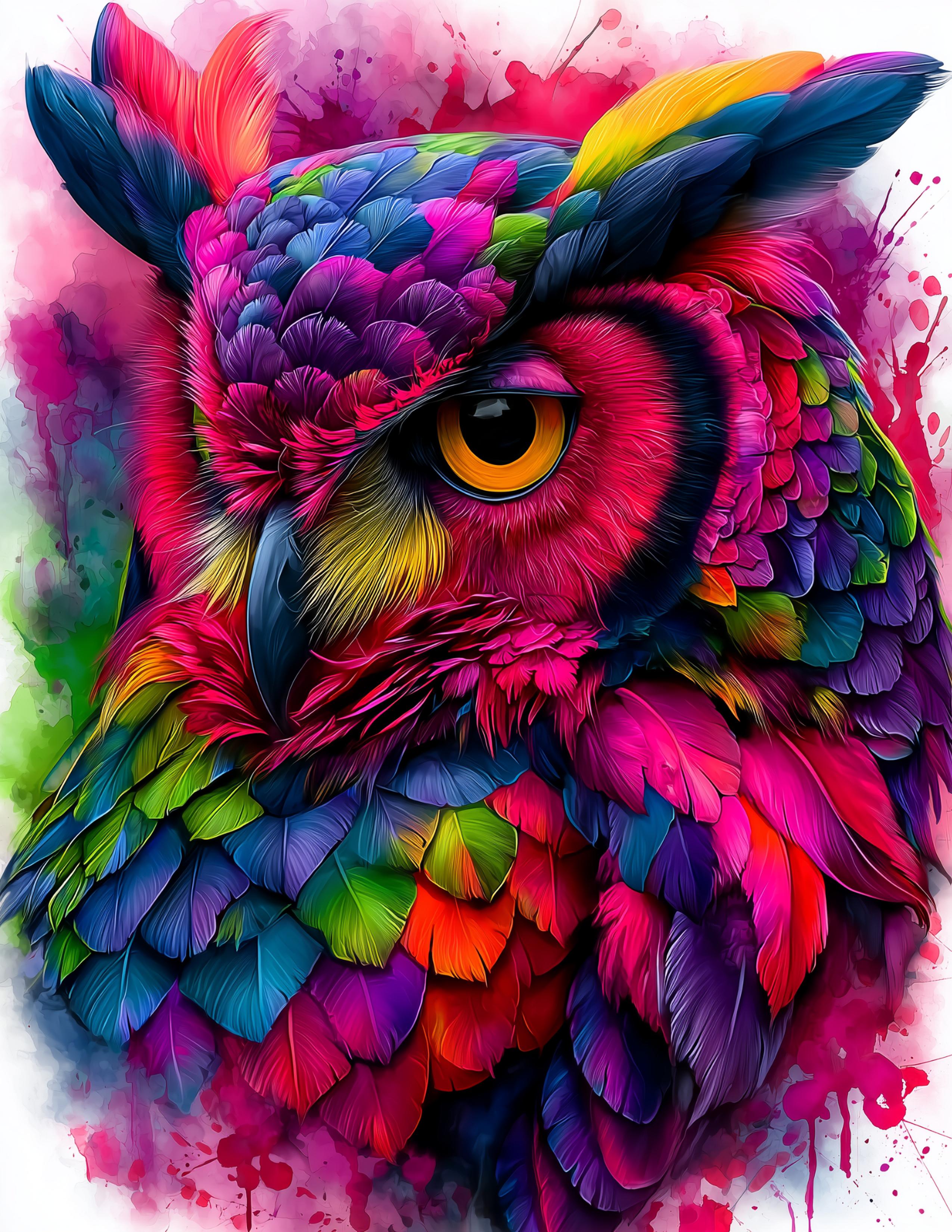 Owl — Watercolor Art, Rich Color Bloom Digital Wall Art, 3 Sizes Included, Living Room Decor