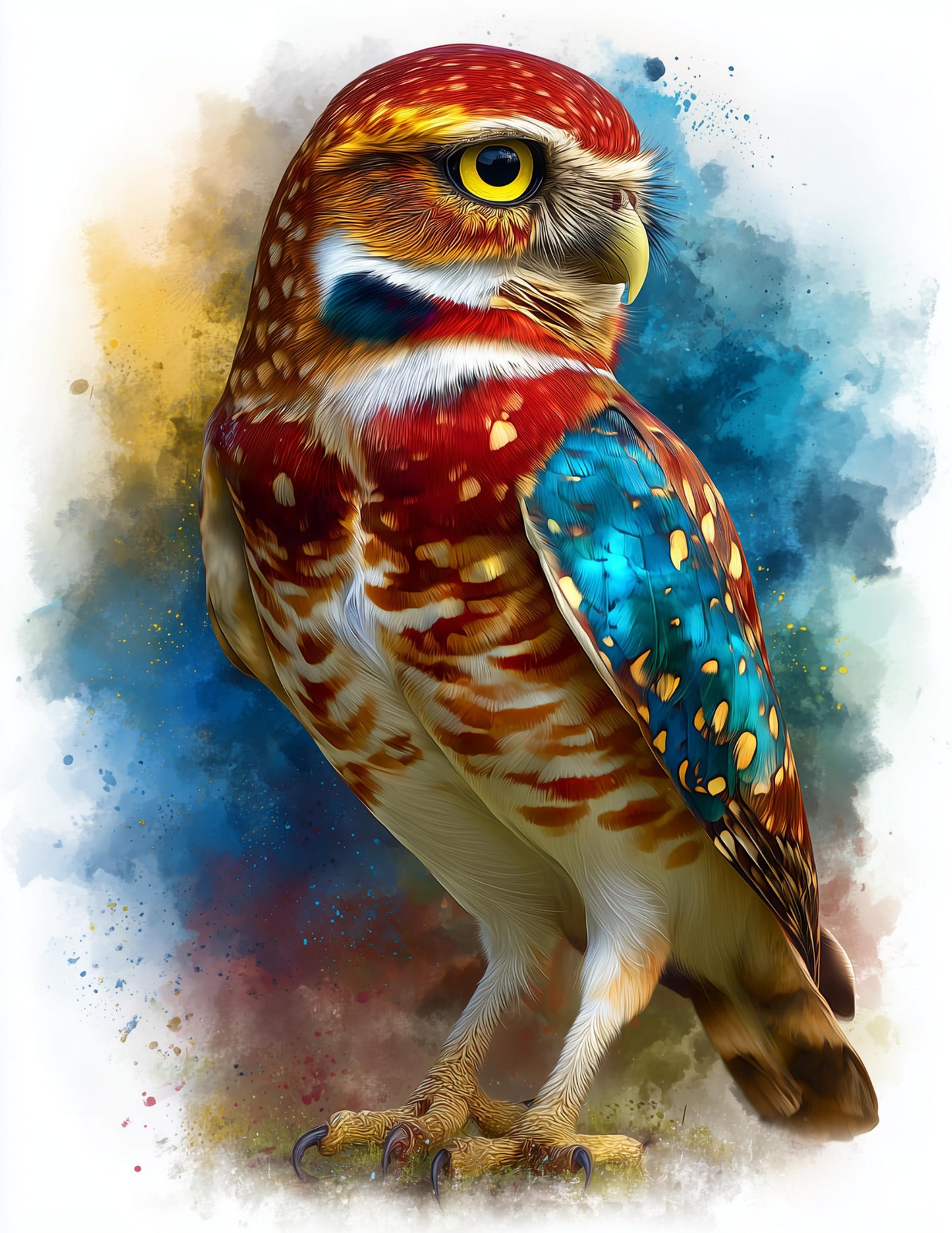 Owl — Watercolor Art, Sapphire Mist Digital Wall Art, 3 Sizes Included, Living Room Decor