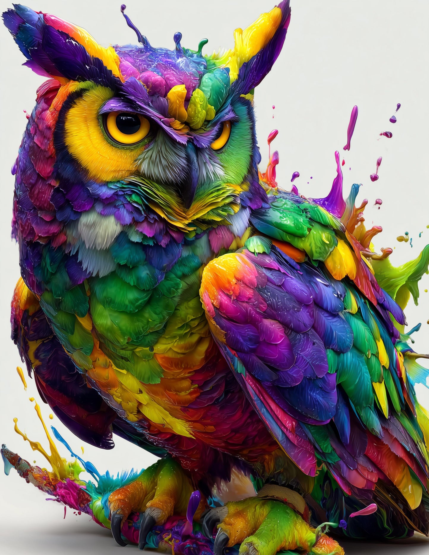 Owl — Watercolor Art, Spectrum Bloom Digital Wall Art, 3 Sizes Included, Living Room Decor