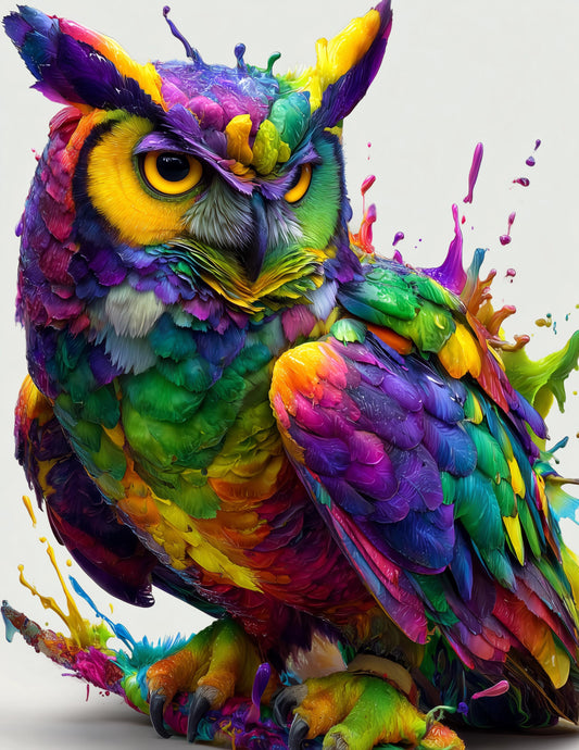 Owl — Watercolor Art, Spectrum Bloom Digital Wall Art, 3 Sizes Included, Living Room Decor