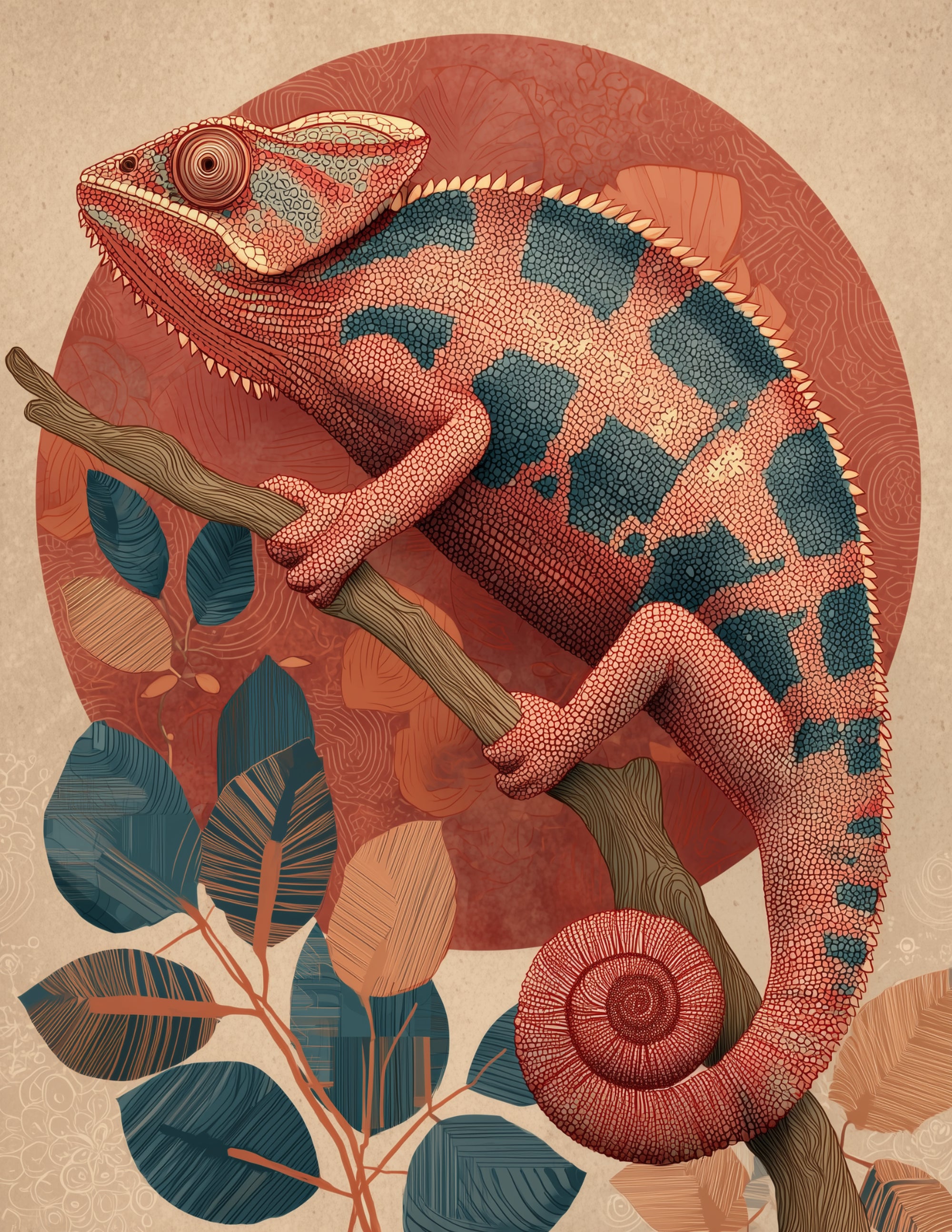 Panther Chameleon — Boho Art, Amber Tones Digital Wall Art, 3 Sizes Included, Living Room Decor