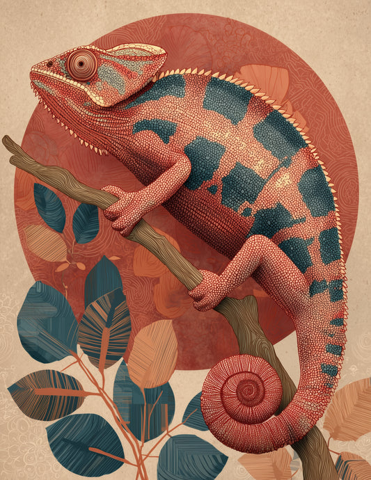 Panther Chameleon — Boho Art, Amber Tones Digital Wall Art, 3 Sizes Included, Living Room Decor