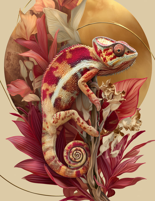 Panther Chameleon — Boho Art, Bold Contrast Digital Wall Art, 3 Sizes Included, Living Room Decor