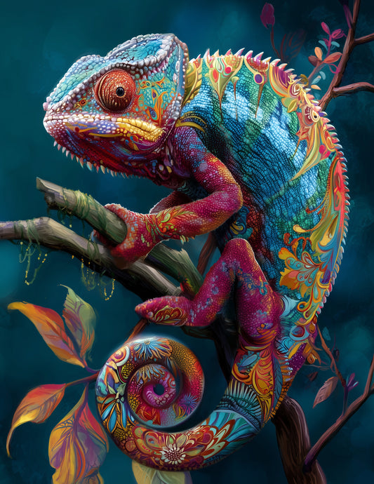 Panther Chameleon — Boho Art, Calm Gradients Digital Wall Art, 3 Sizes Included, Living Room Decor