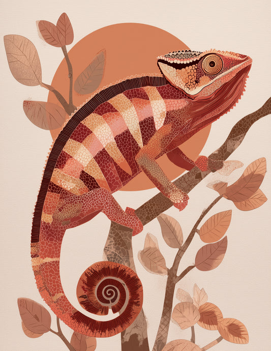 Panther Chameleon — Boho Art, Emerald Hues Digital Wall Art, 3 Sizes Included, Living Room Decor