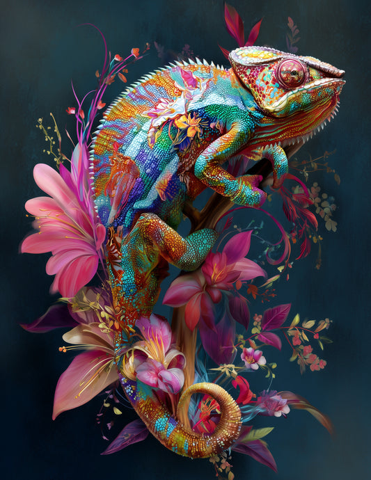 Panther Chameleon — Boho Art, Forest Hues Digital Wall Art, 3 Sizes Included, Living Room Decor