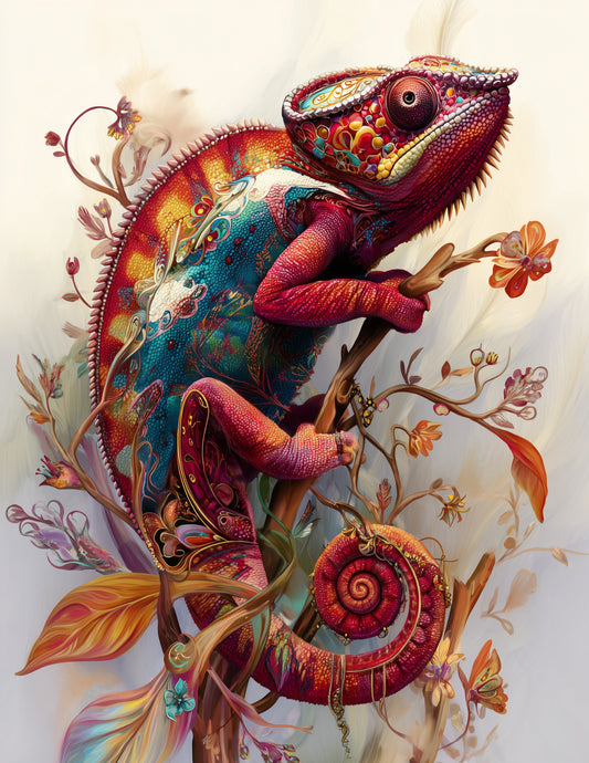 Panther Chameleon — Boho Art, Soft Pastels Digital Wall Art, 3 Sizes Included, Living Room Decor