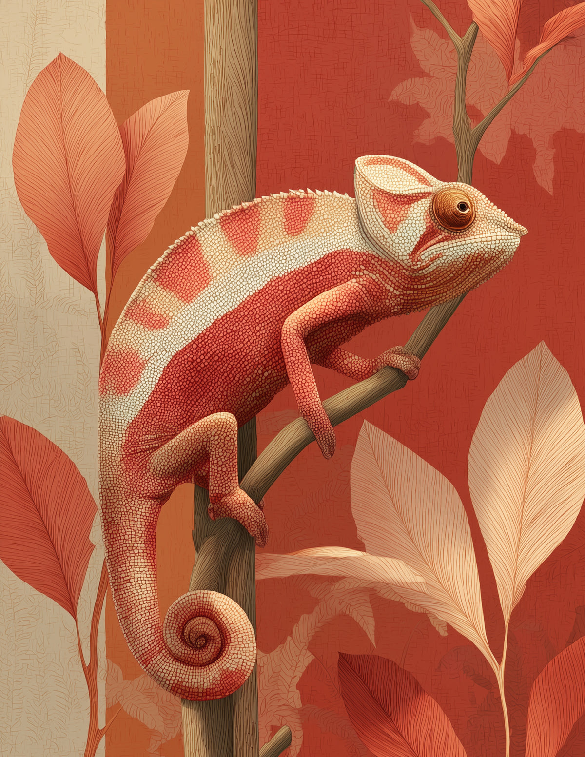 Panther Chameleon — Boho Art, Sunset Tones Digital Wall Art, 3 Sizes Included, Living Room Decor