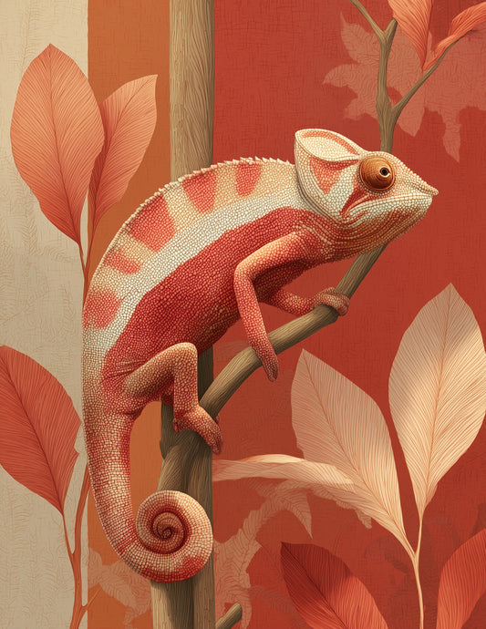 Panther Chameleon — Boho Art, Sunset Tones Digital Wall Art, 3 Sizes Included, Living Room Decor