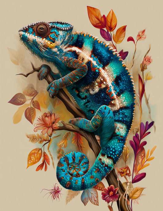 Panther Chameleon — Boho Art, Vibrant Palette Digital Wall Art, 3 Sizes Included, Living Room Decor