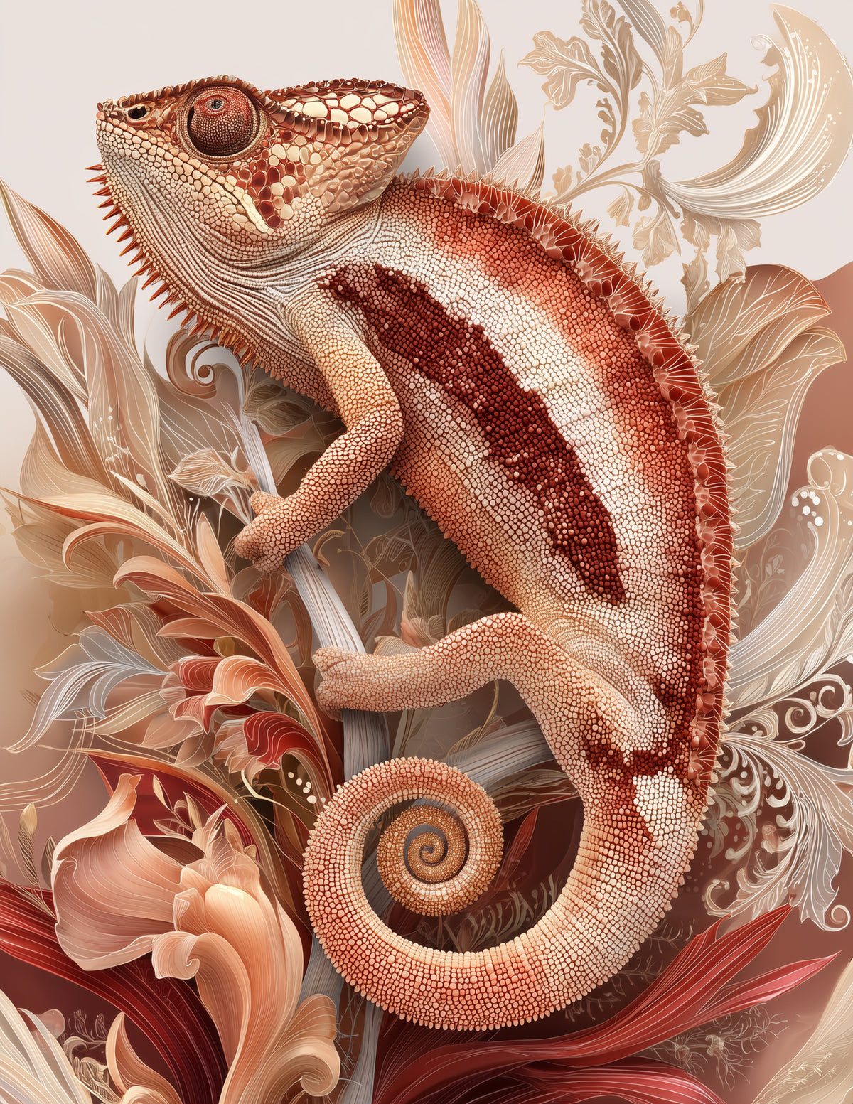 Panther Chameleon — Boho Art, Warm Pastels Digital Wall Art, 3 Sizes Included, Living Room Decor