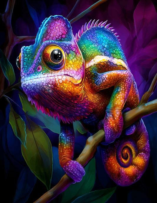Panther Chameleon — Cute Cartoon Art, Bold Contrast Digital Wall Art, 3 Sizes Included, Nursery Decor