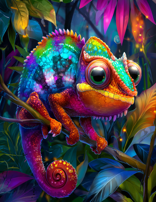 Panther Chameleon — Cute Cartoon Art, Calm Gradients Digital Wall Art, 3 Sizes Included, Nursery Decor
