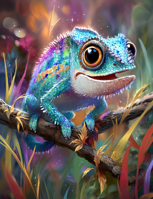 Panther Chameleon — Cute Cartoon Art, Dreamy Hues Digital Wall Art, 3 Sizes Included, Nursery Decor