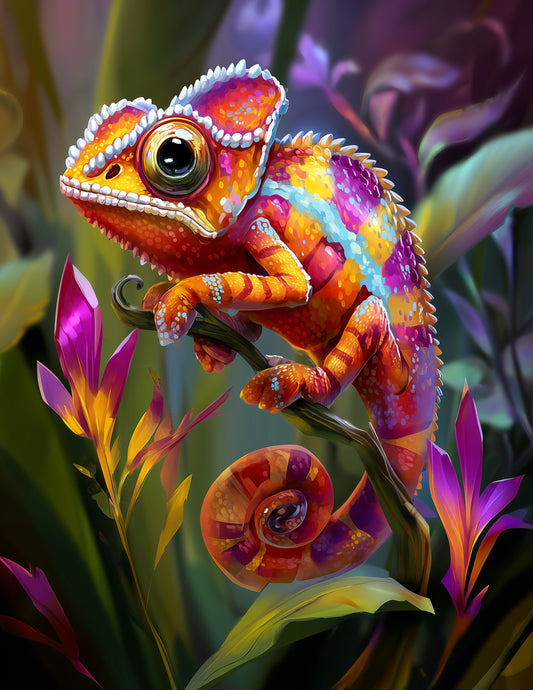 Panther Chameleon — Cute Cartoon Art, Soft Pastels Digital Wall Art, 3 Sizes Included, Nursery Decor