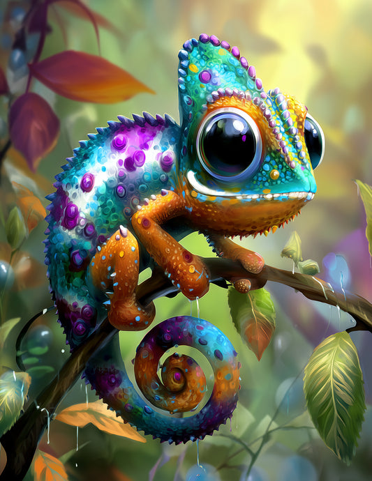 Panther Chameleon — Cute Cartoon Art, Sunset Tones Digital Wall Art, 3 Sizes Included, Nursery Decor