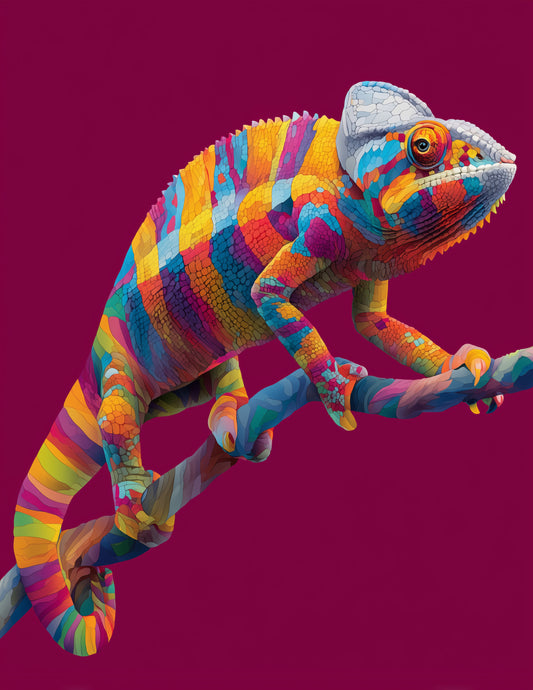 Panther Chameleon — Pop Art, Amber Tones Digital Wall Art, 3 Sizes Included, Living Room Decor