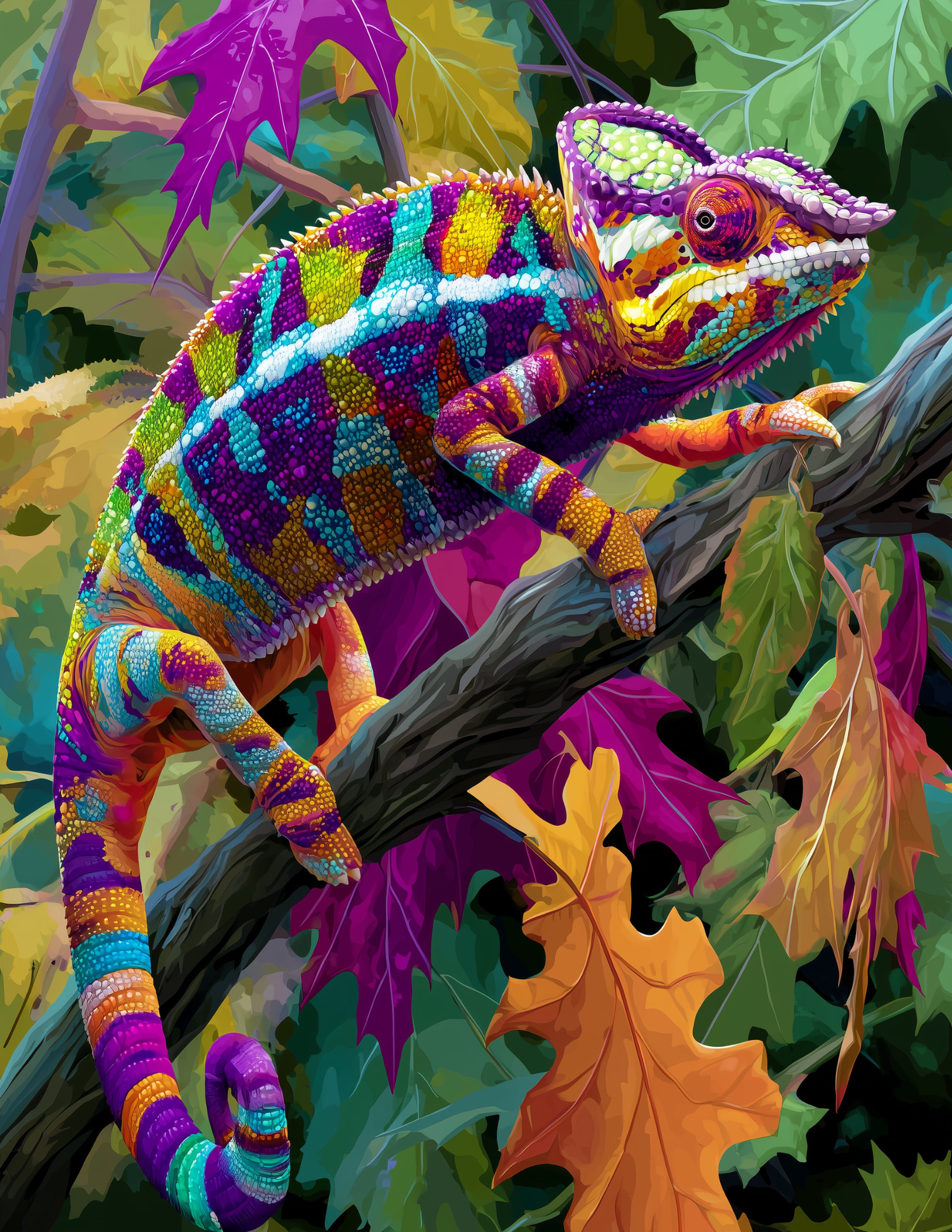 Panther Chameleon — Pop Art, Bold Contrast Digital Wall Art, 3 Sizes Included, Living Room Decor