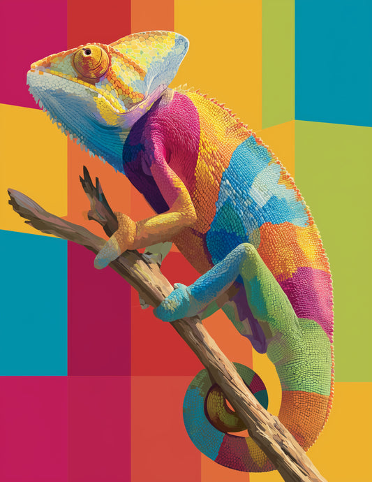 Panther Chameleon — Pop Art, Emerald Hues Digital Wall Art, 3 Sizes Included, Living Room Decor