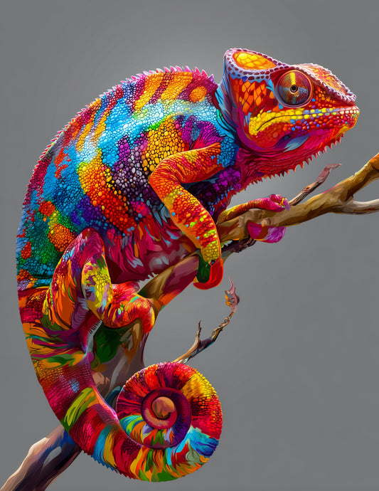 Panther Chameleon — Pop Art, Sapphire Gradients Digital Wall Art, 3 Sizes Included, Living Room Decor